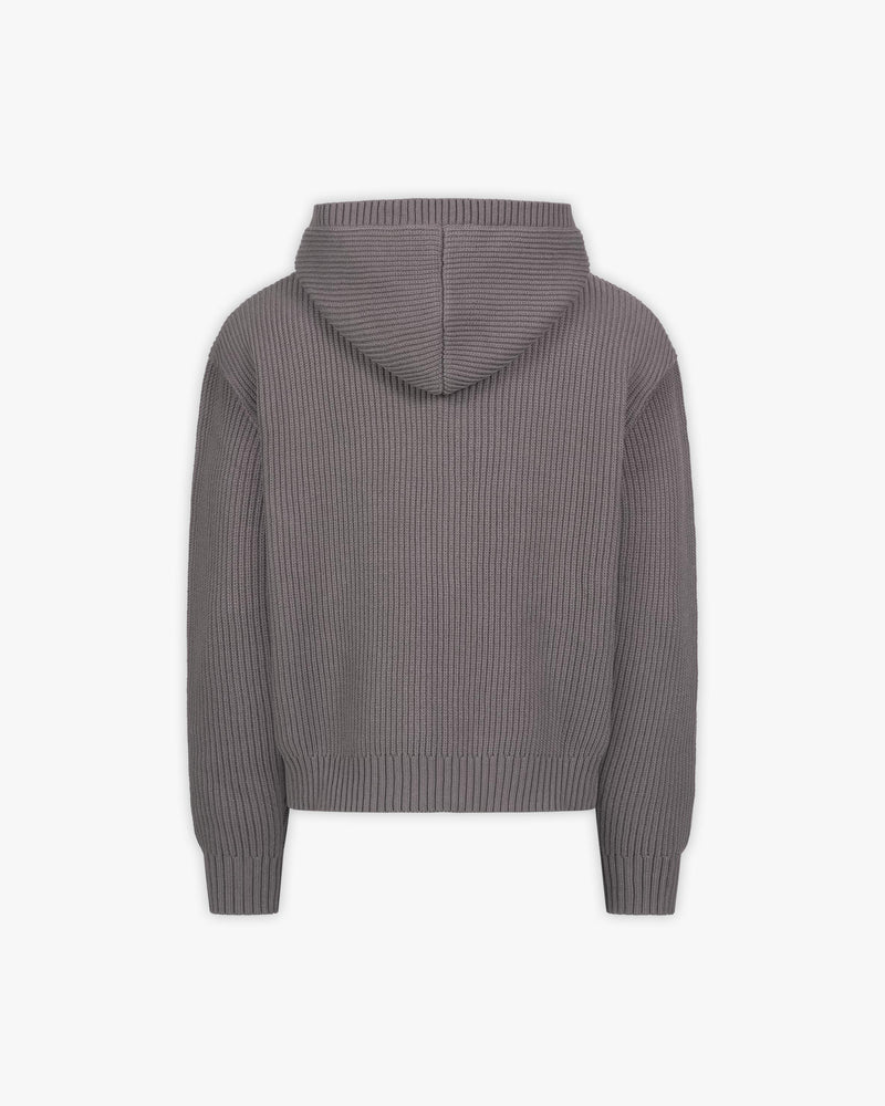 V-LOGO KNIT ZIP HOODIE ASH GREY