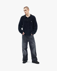 FAUX MINK POLO SWEATER BLACK