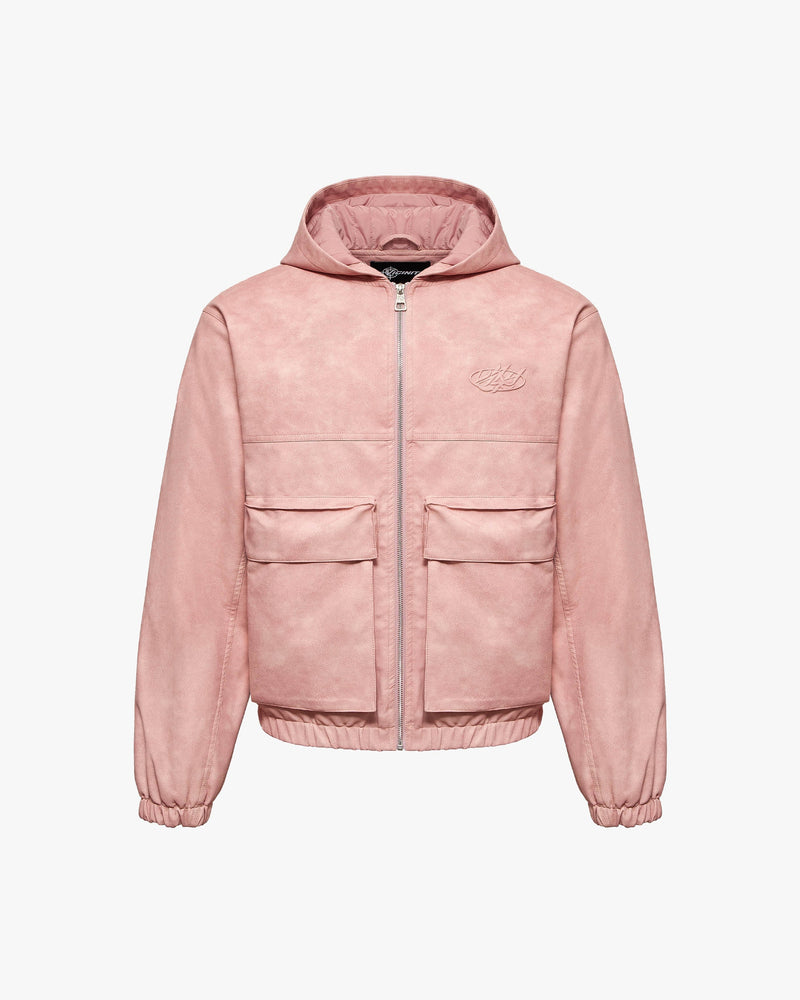 SCRIPT LOGO LEATHER JACKET VINTAGE PINK