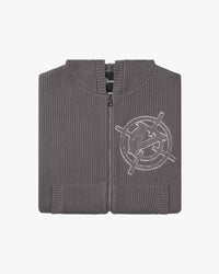 V-LOGO KNIT ZIP HOODIE ASH GREY
