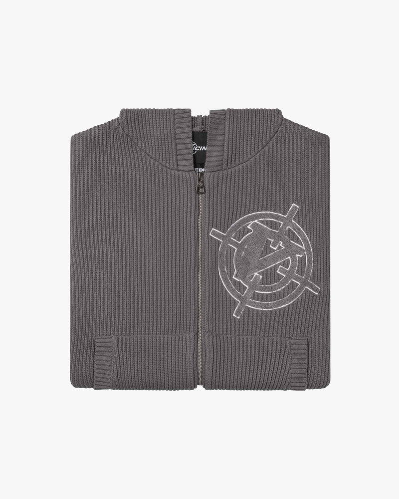 V-LOGO KNIT ZIP HOODIE ASH GREY
