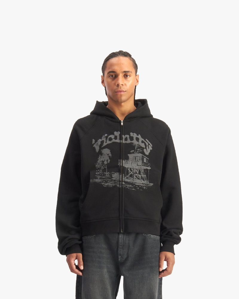 SHOOTING HOUSE ZIP HOODIE BLACK